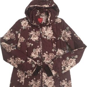 Guess Floral Puffer Jacket - Brown and Cream